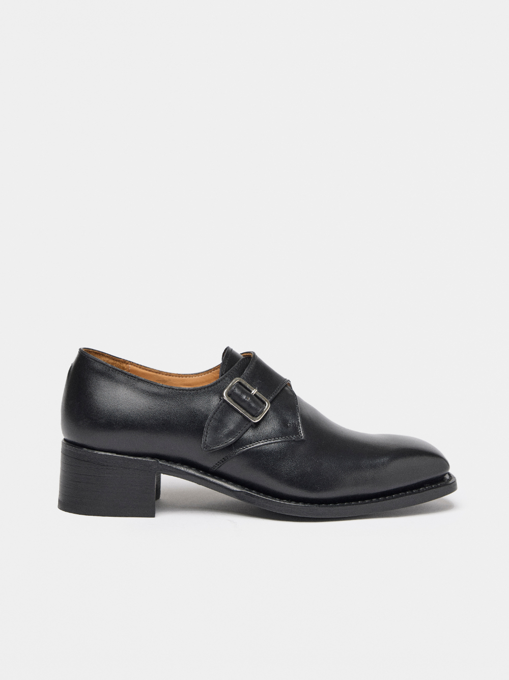 PEDESTRIAN Single Monk Strap. Black. Women